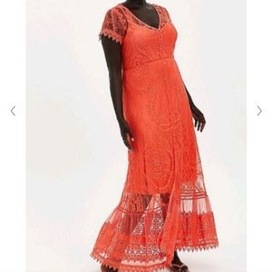 Torrid Coral Lace Button Front Skater Maxi Dress 3 22/24